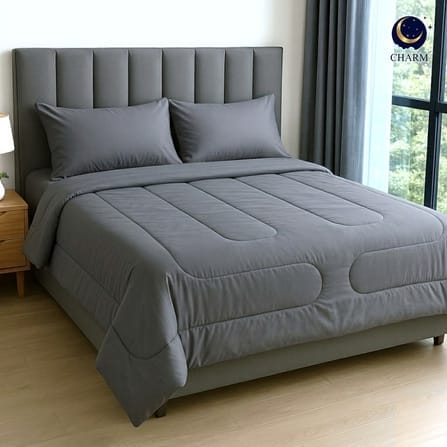 ชุดผ้าปูที่นอน 5 ฟุต 6 ชิ้น CHARM สี DARK GREY คอลเลคชั่น CLASSIC_0